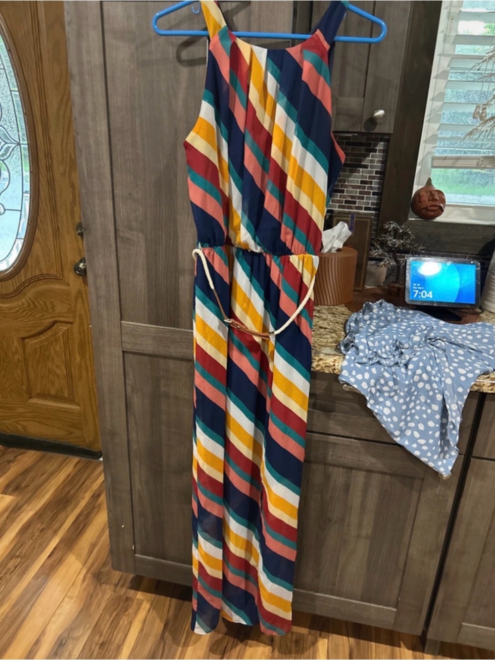 Apt. 9 Navy Multicolor Diagonal Stripe Maxi Jumpsuit